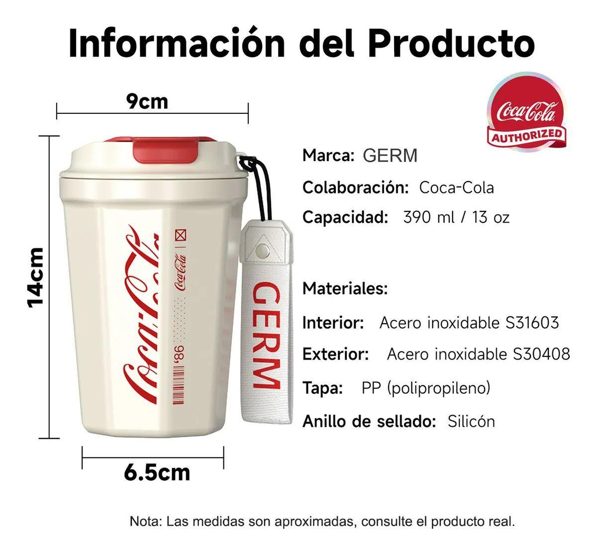 COCA COLA X GERM Termo 390ML Vaso Betellas de Agua Cafe Frío O Caliente-7