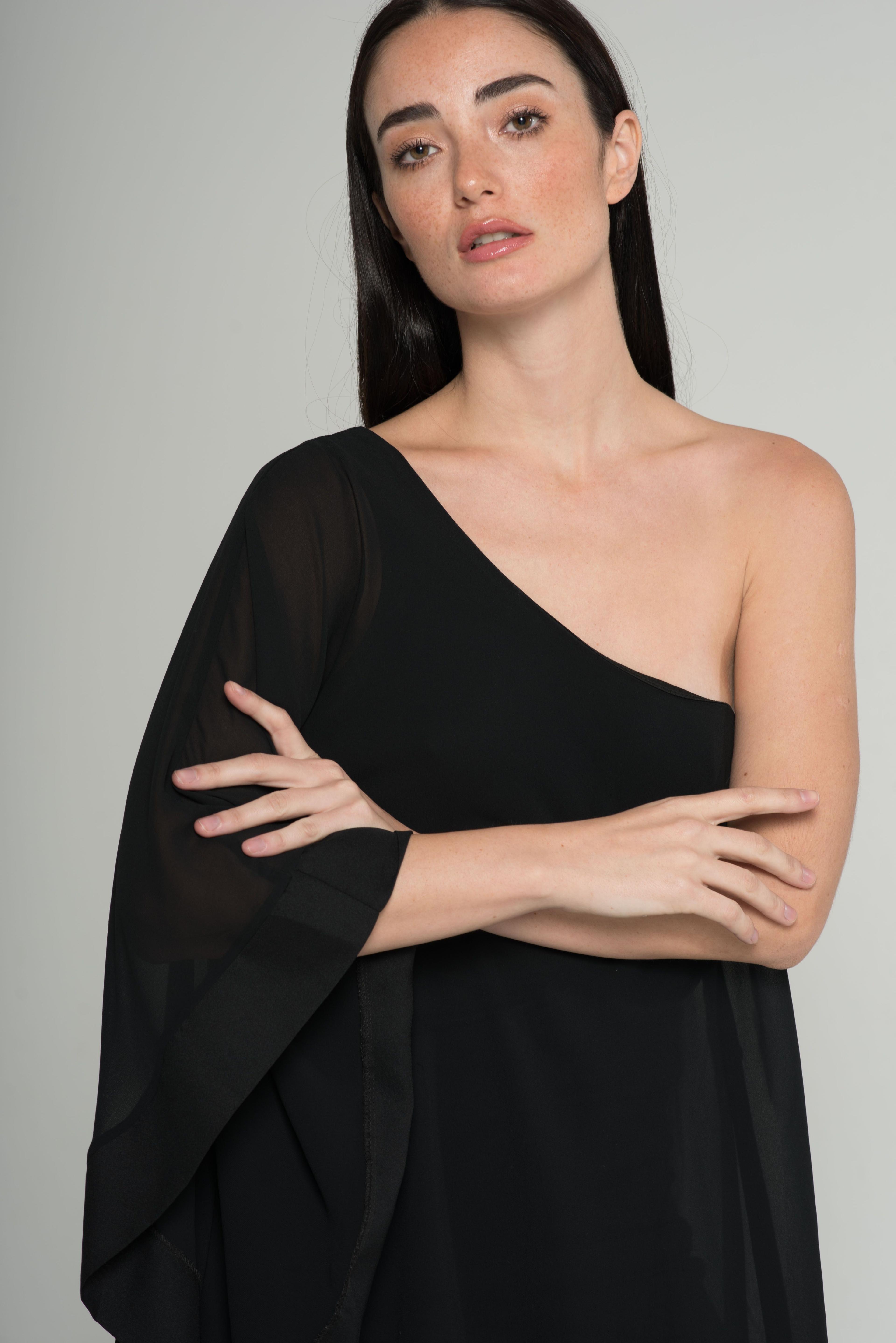 Vestido una sola manga negro -3