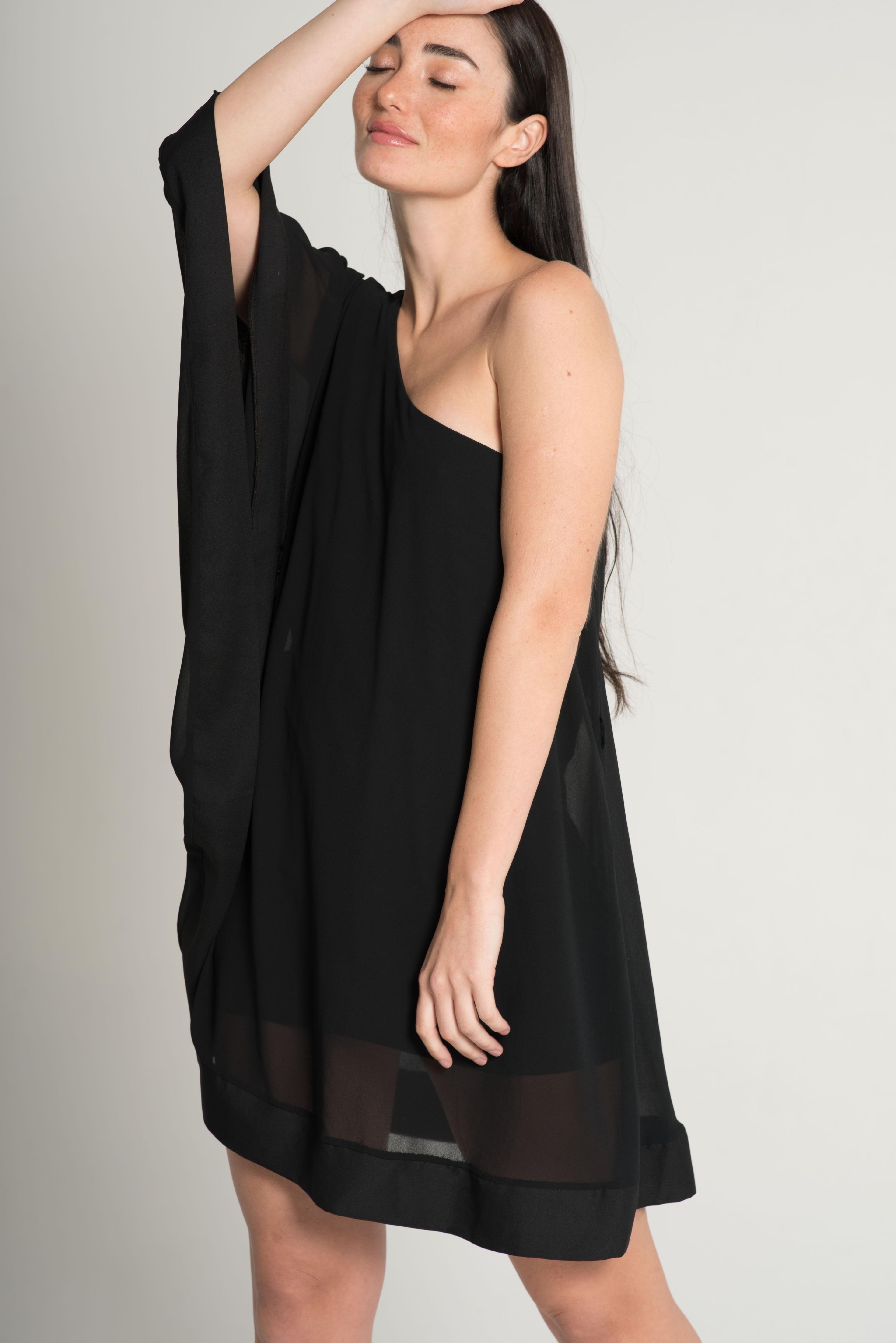 Vestido una sola manga negro -4
