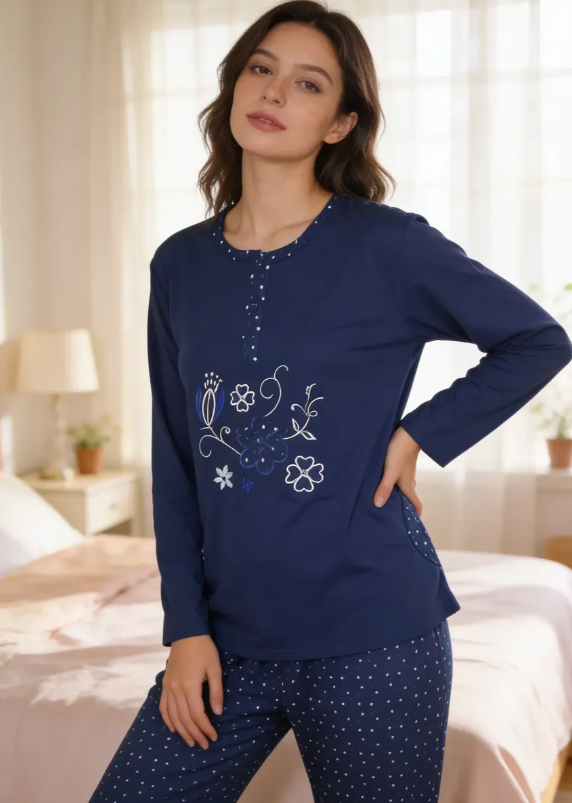 Pijama Mujer Largo Diseño Azul-2
