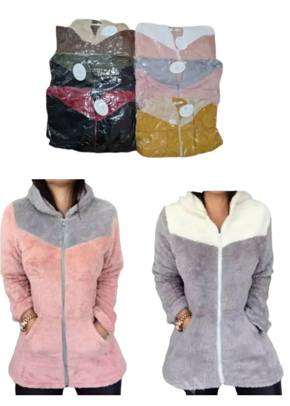 Pack 3 Polerones Mujer Capucha Peludos Bicolor-3