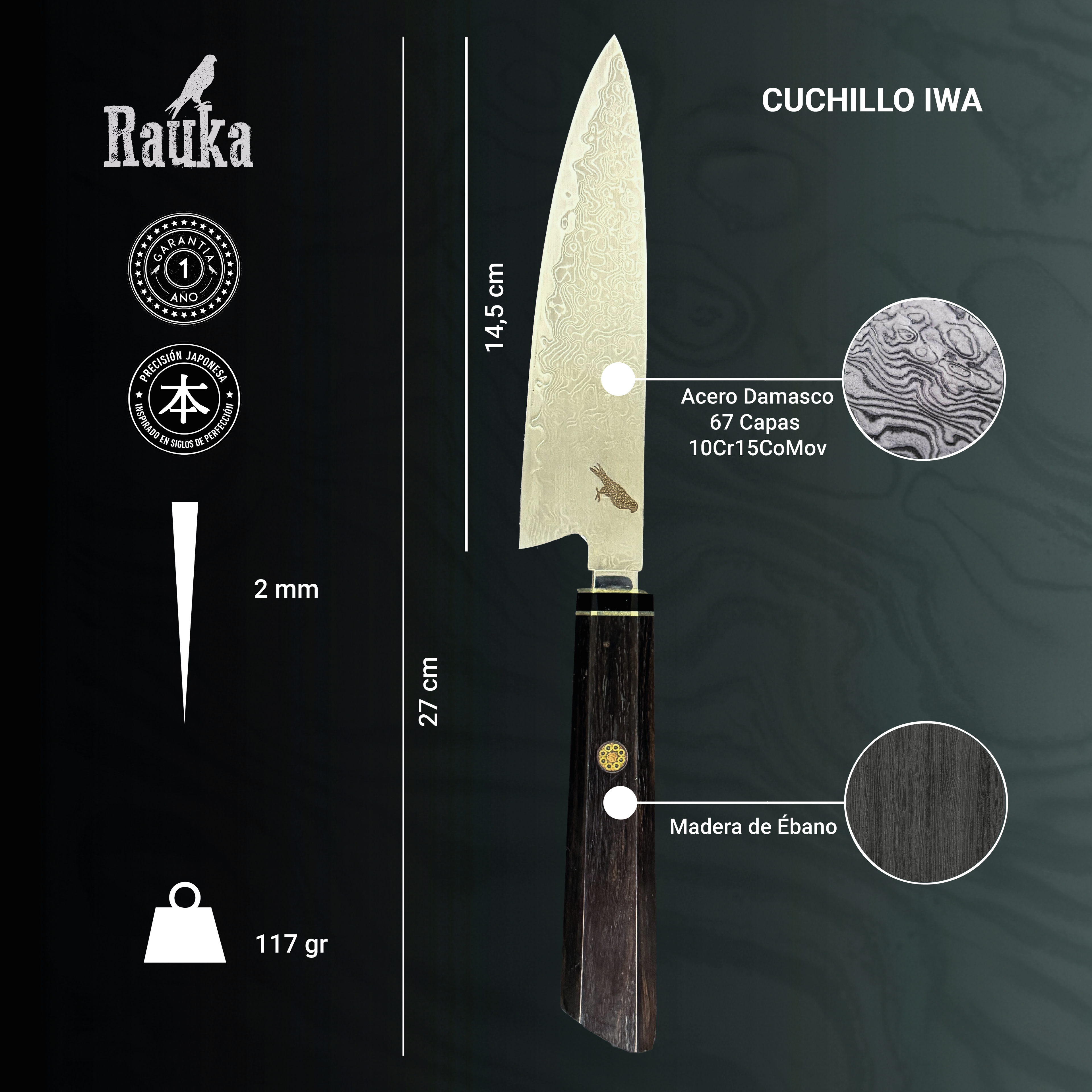 Cuchillo Puntilla de Acero Damasco 27cm "Iwa"-7
