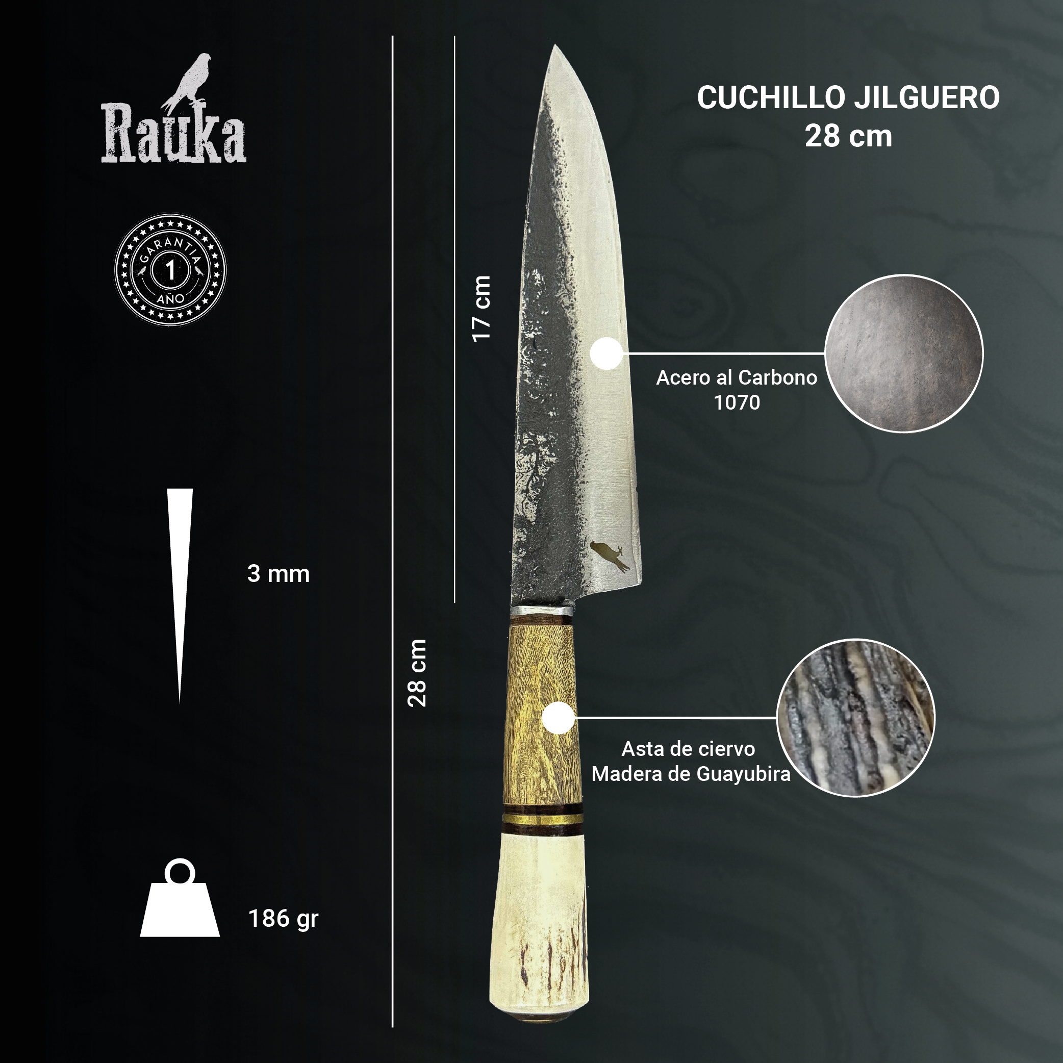 Cuchillo de Cocina 28cm "Jilguero" Rauka -7