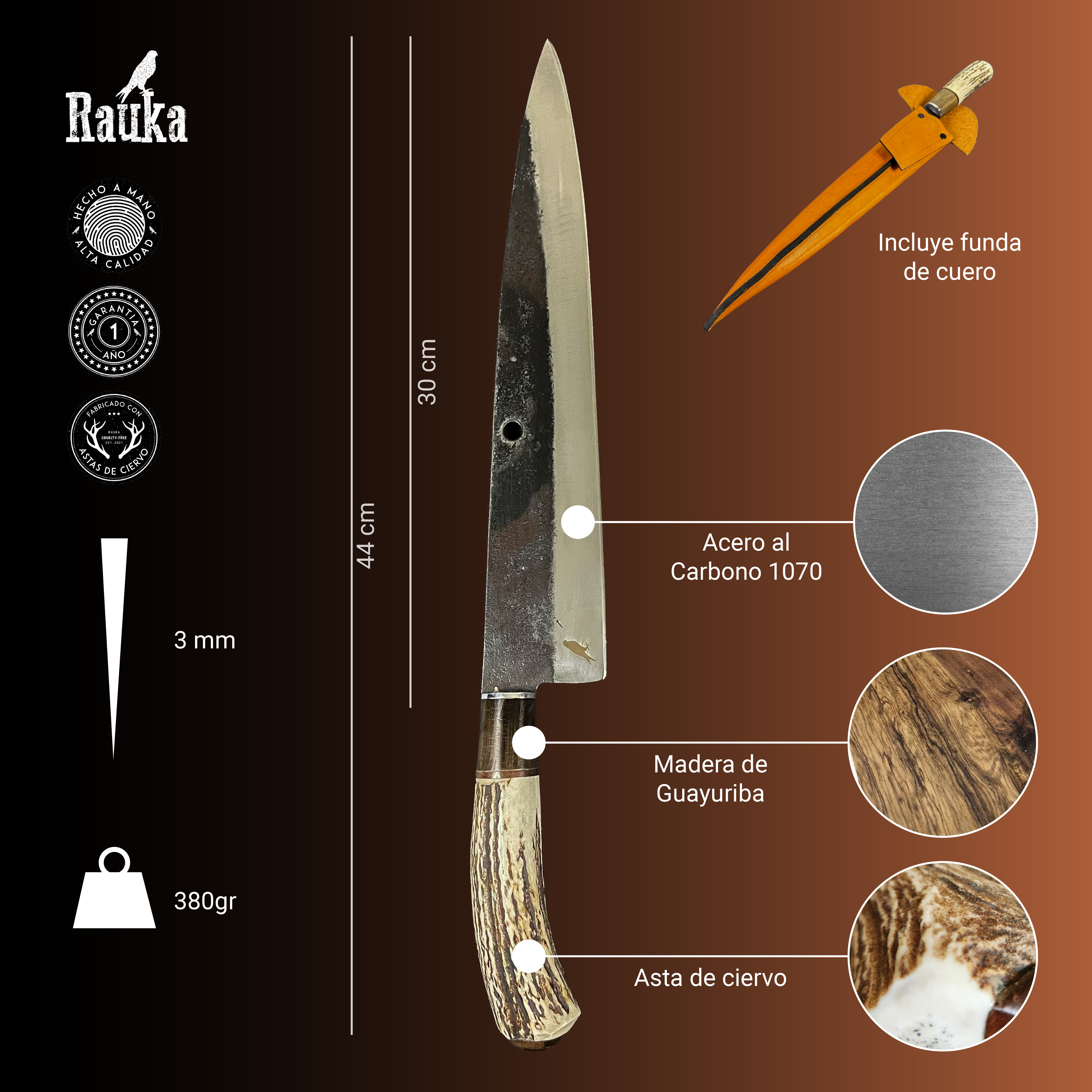 Cuchillo Parrillero 44cm “Futaleufú“ - Rauka -8