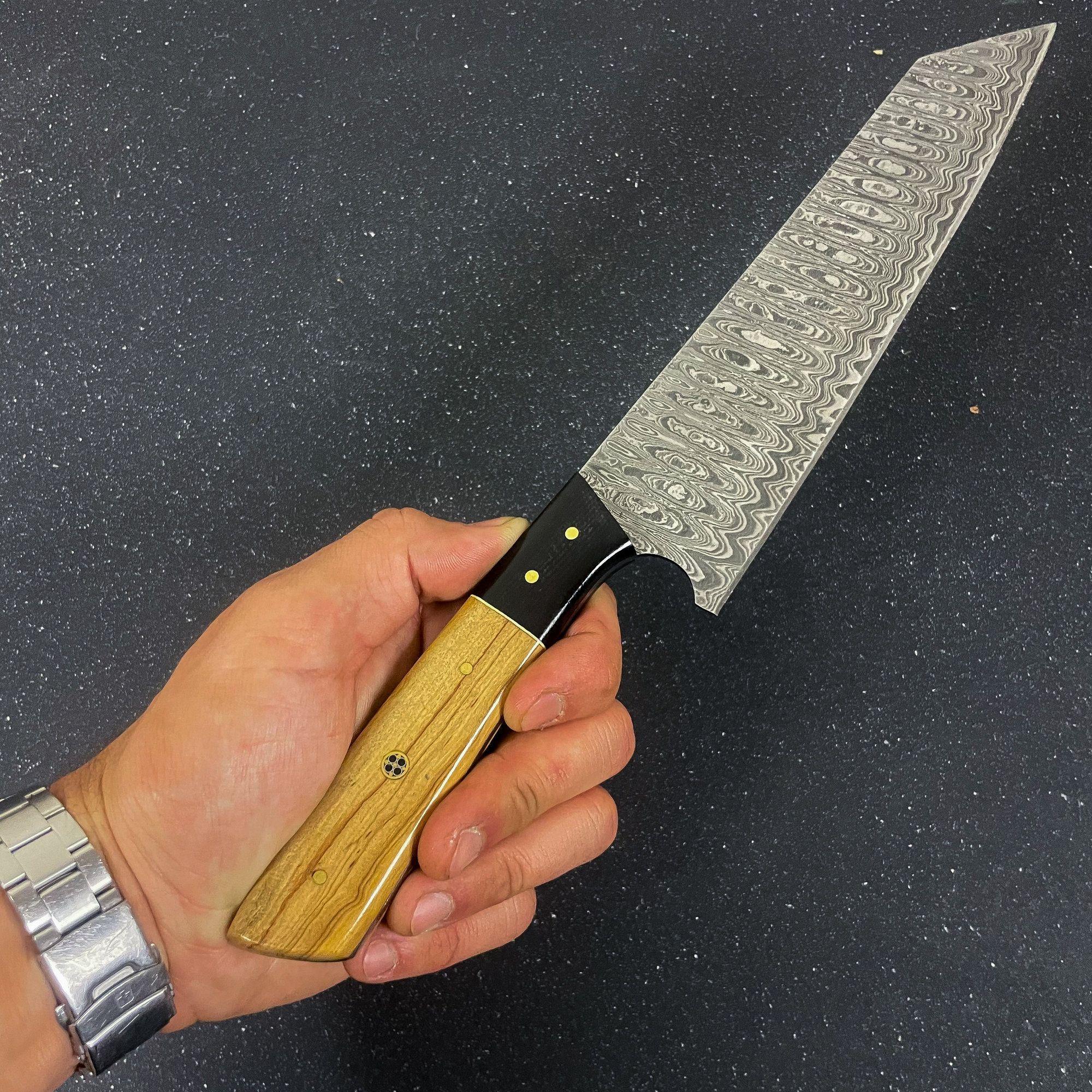 Cuchillo Chef Profesional Artesanal Rauka Acero Damasco 33cm Marrón Claro-3