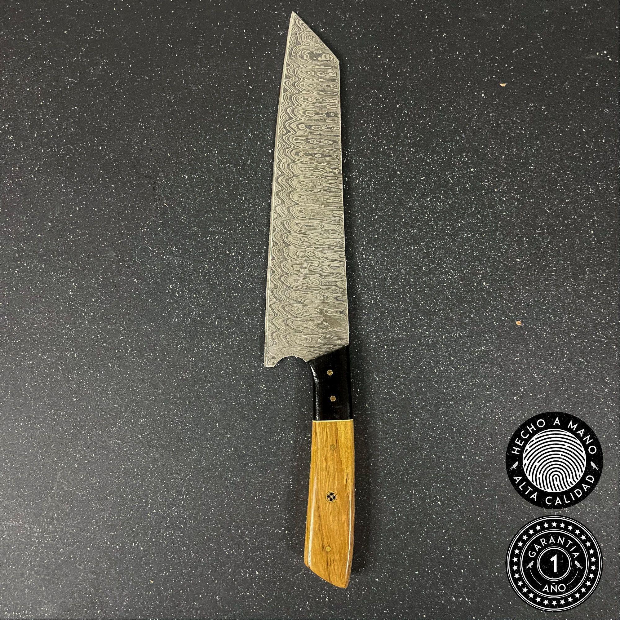 Cuchillo Chef Profesional Artesanal Rauka Acero Damasco 33cm Marrón Claro-7