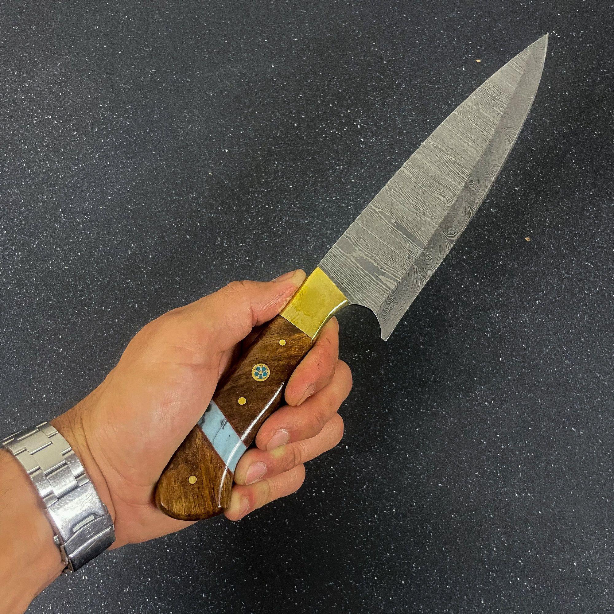 Cuchillo Chef Profesional Artesanal Rauka Acero Damasco 32cm Color Marrón Oscuro-3