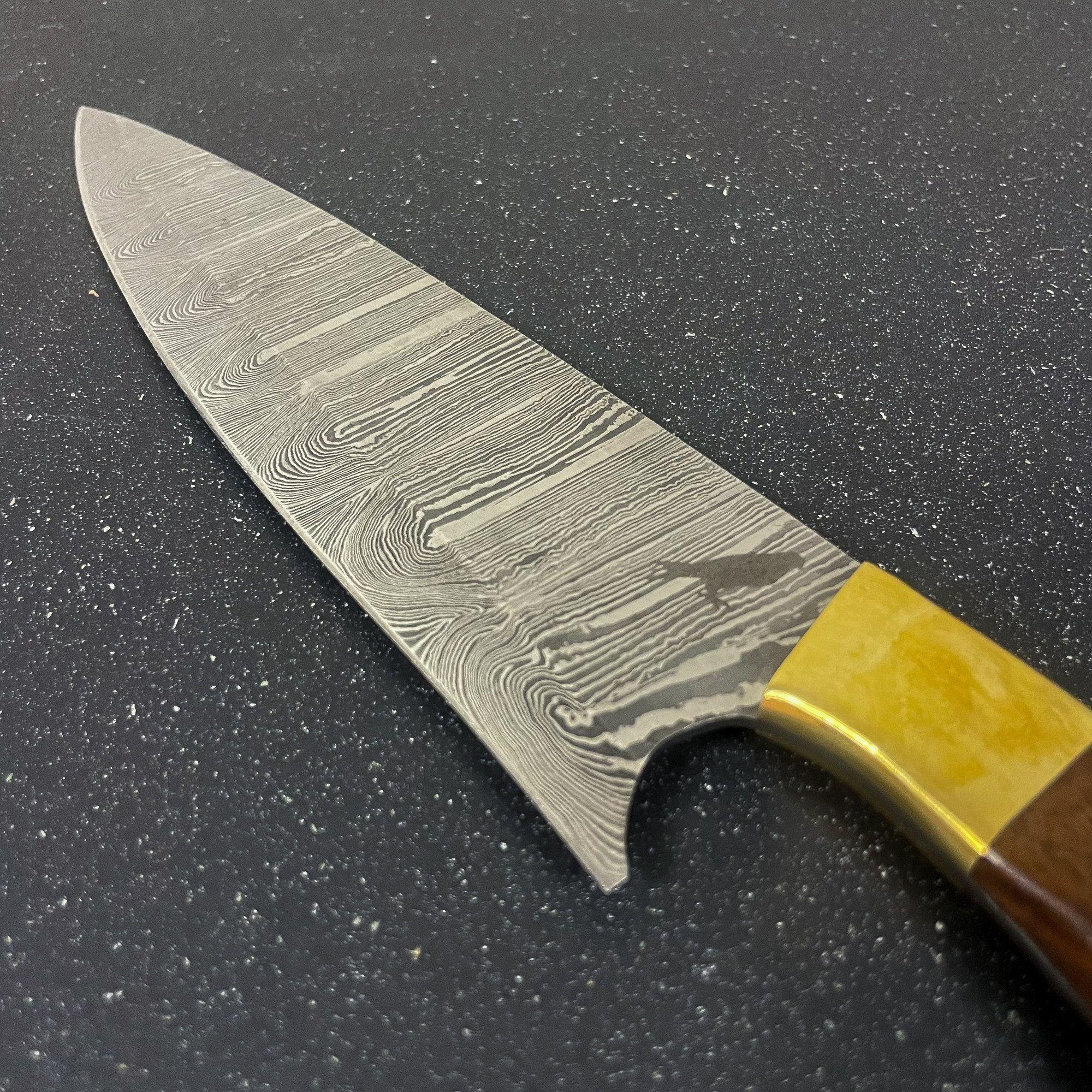 Cuchillo Chef Profesional Artesanal Rauka Acero Damasco 32cm Color Marrón Oscuro-4