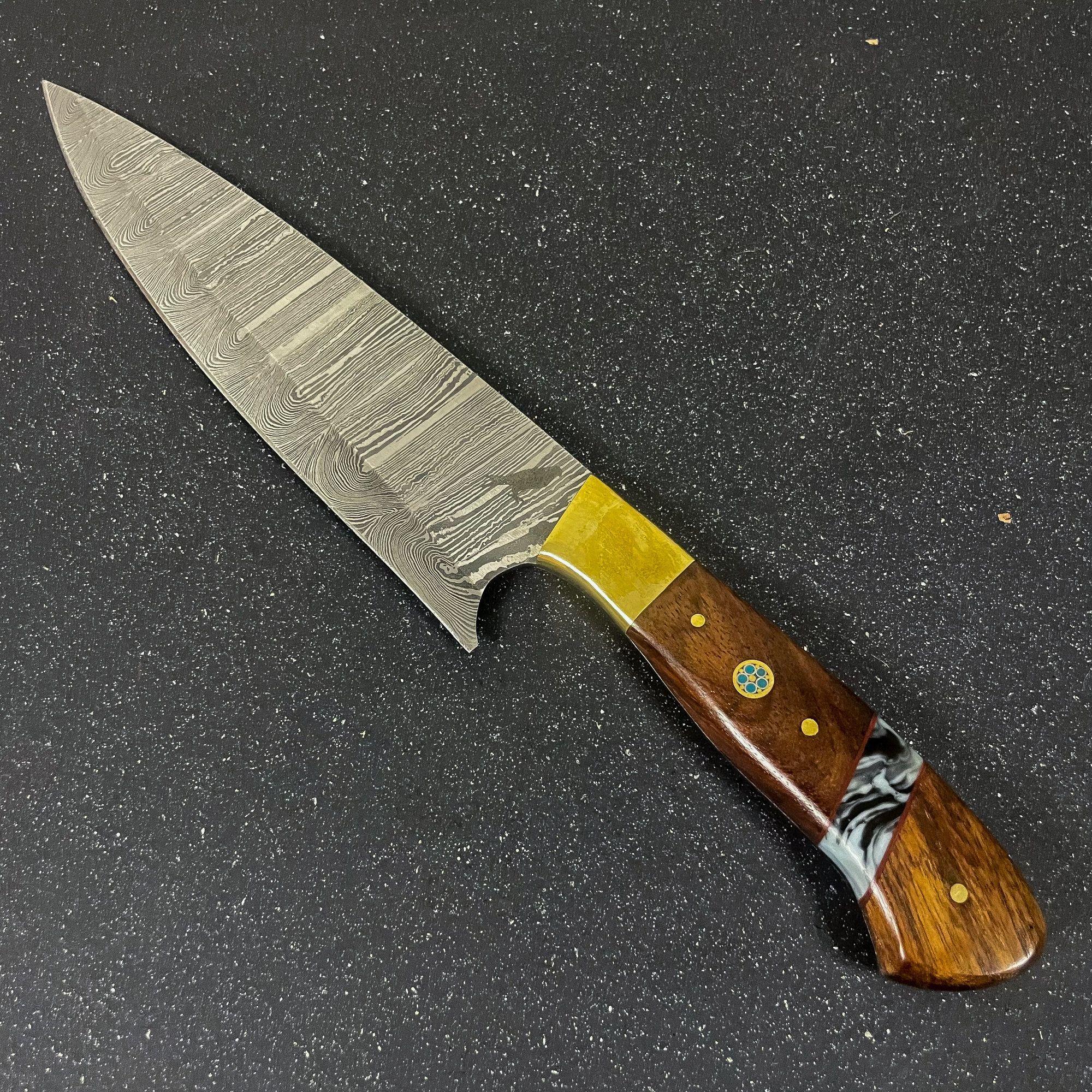 Cuchillo Chef Profesional Artesanal Rauka Acero Damasco 32cm Color Marrón Oscuro-6