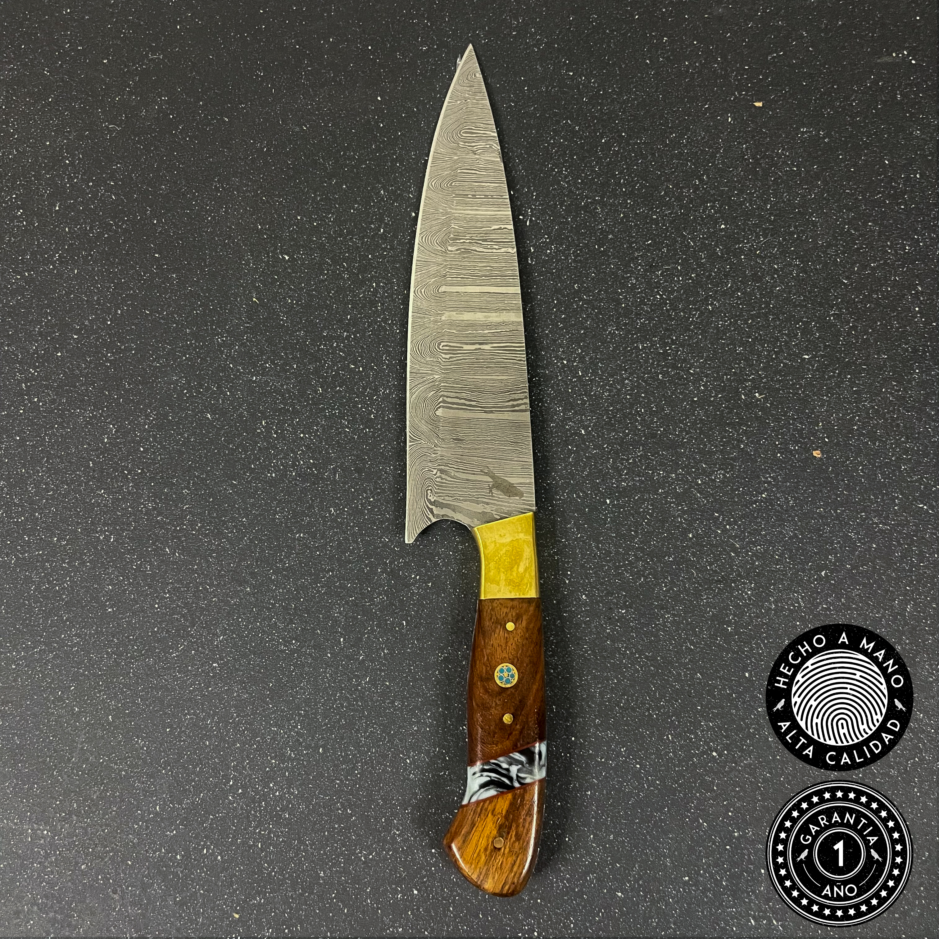 Cuchillo Chef Profesional Artesanal Rauka Acero Damasco 32cm Color Marrón Oscuro-7