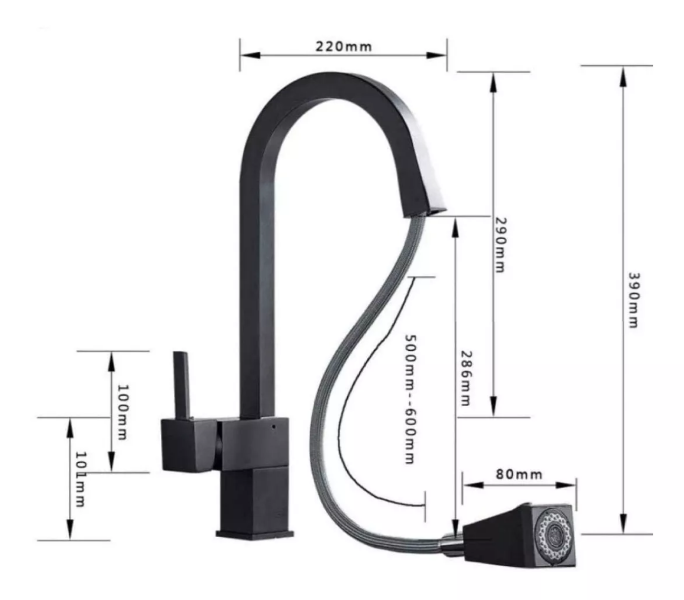 Llave de Monomando Expandible De Lujo Negra-4