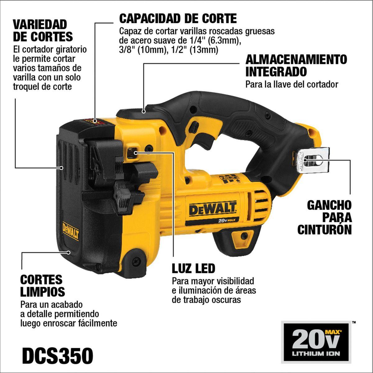 Cortador De Varilla Roscada 20v Sin Batería Dewalt Dcs350b-6