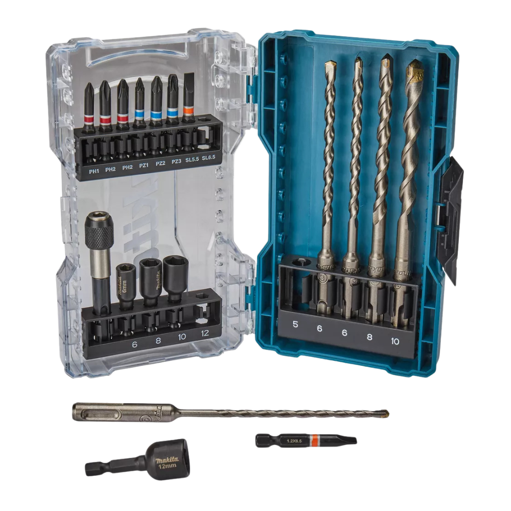 Set Brocas Sds Plus, Puntas Y Dados 18 Pcs Makita E-07026-4