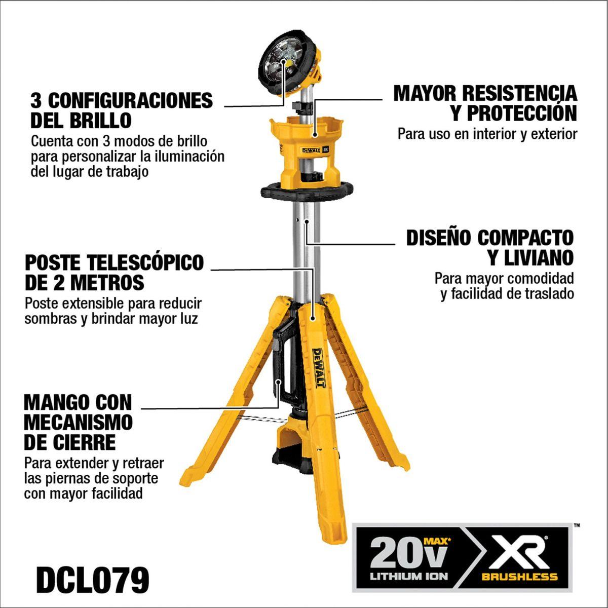 Foco Led Trípode 20v Sin Batería Dewalt Dcl079b-9
