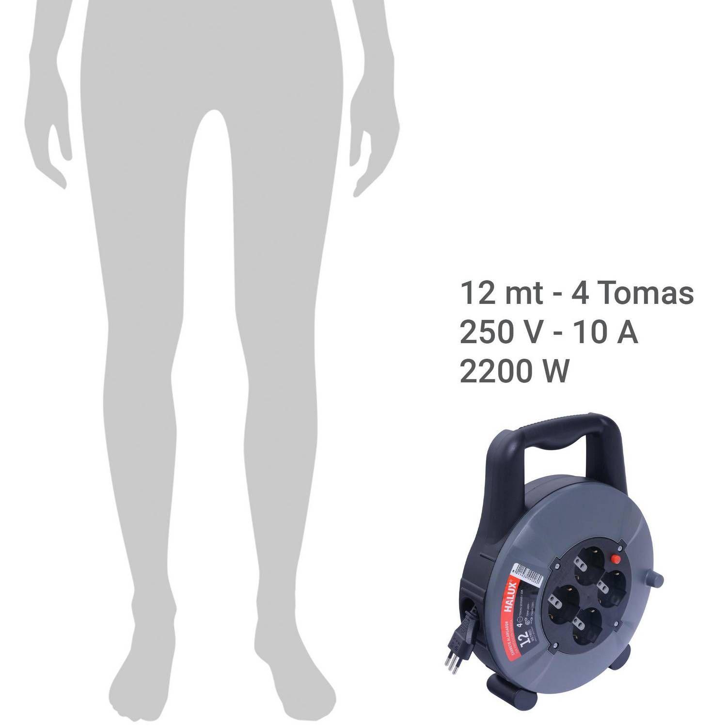 Carrete Alargador Halux 4 Tomas 12m Negro-3
