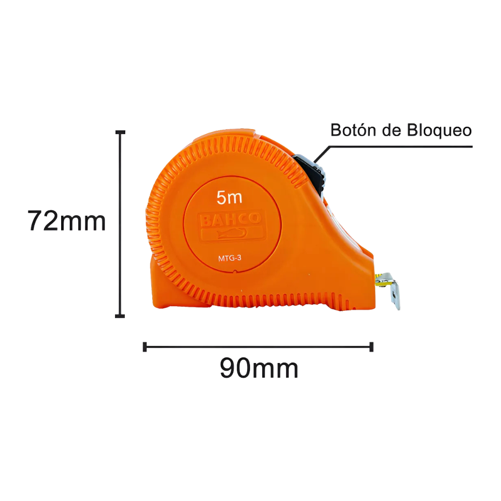 Huincha De Medir Flexómetro 5Mt Freno Clip Bahco MTG-5-19-E-3