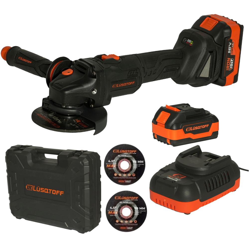 Esmeril Angular Inalámbrico 18v Lusqtoff Brushless 2 Bat 4ah-7