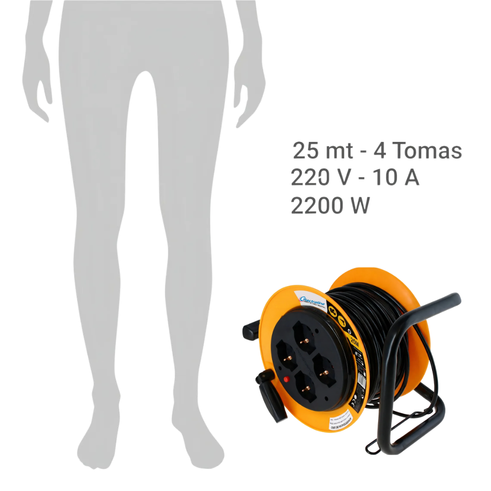 Alargador Carrete Eléctrico 4 Tomas 25m Schuko Electaline-5