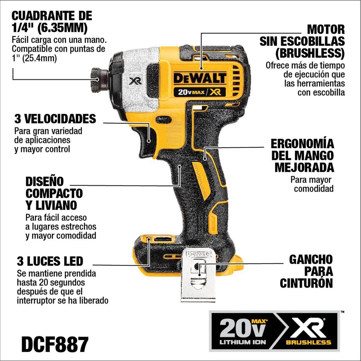 Atornillador De Impacto Xr 20v Dewalt DCF887B (Sin Baterias)-9