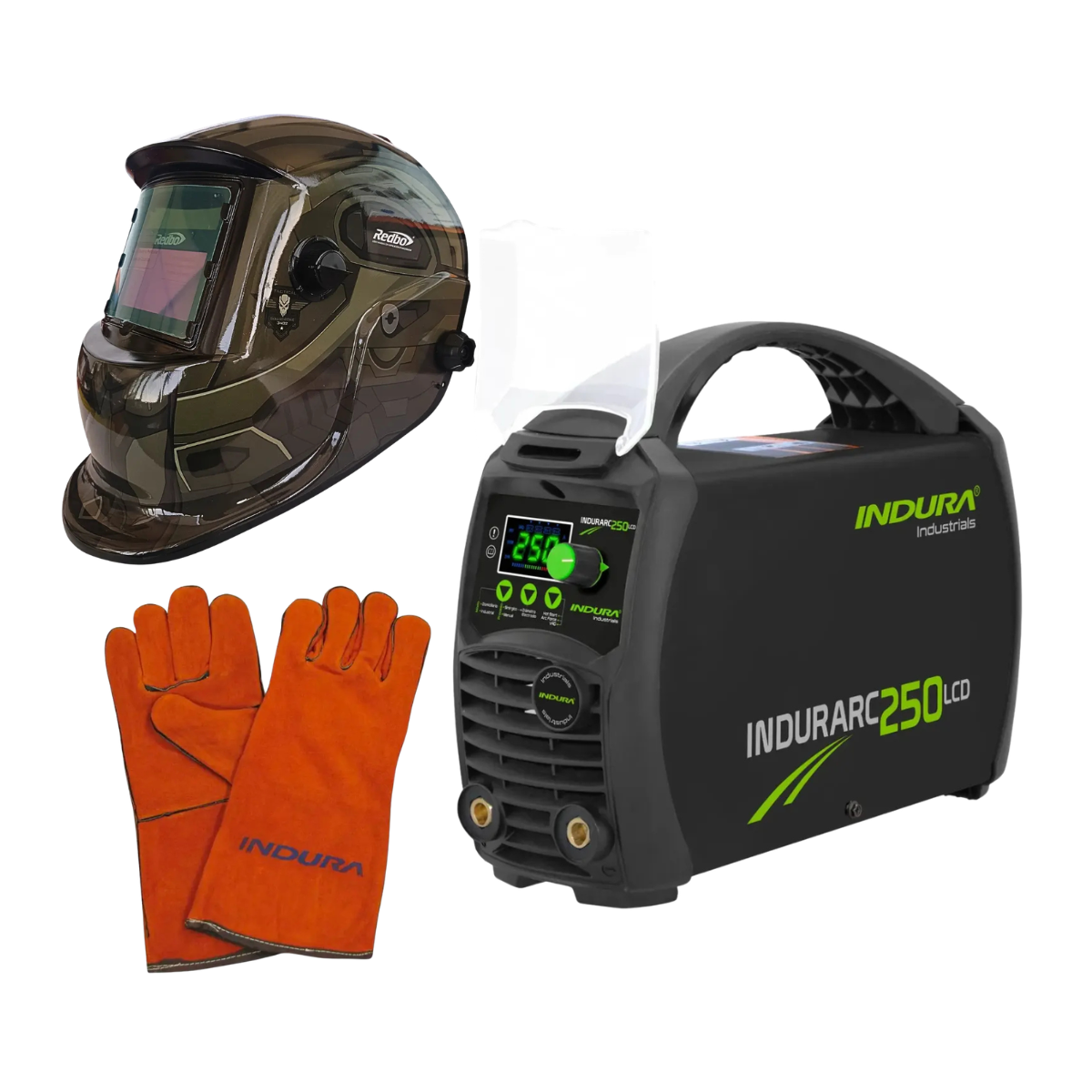kit Soldadora Indura 250A + Máscara Redbo RBLYE95H + Guante-0