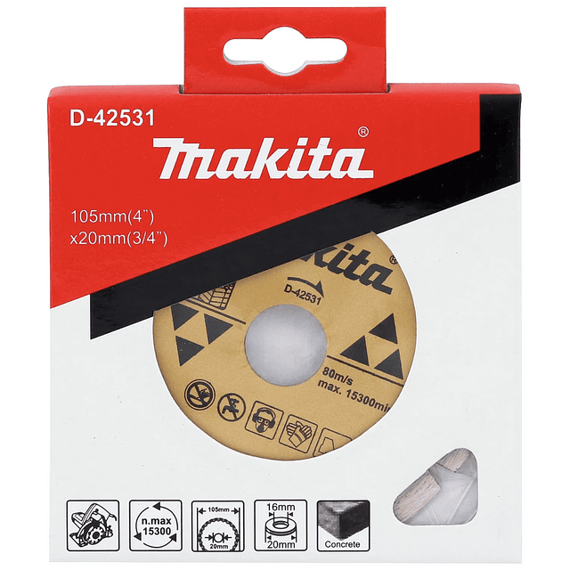 Disco Diamantado Segmentado 105x20mm + Anillo Makita D-42531-5