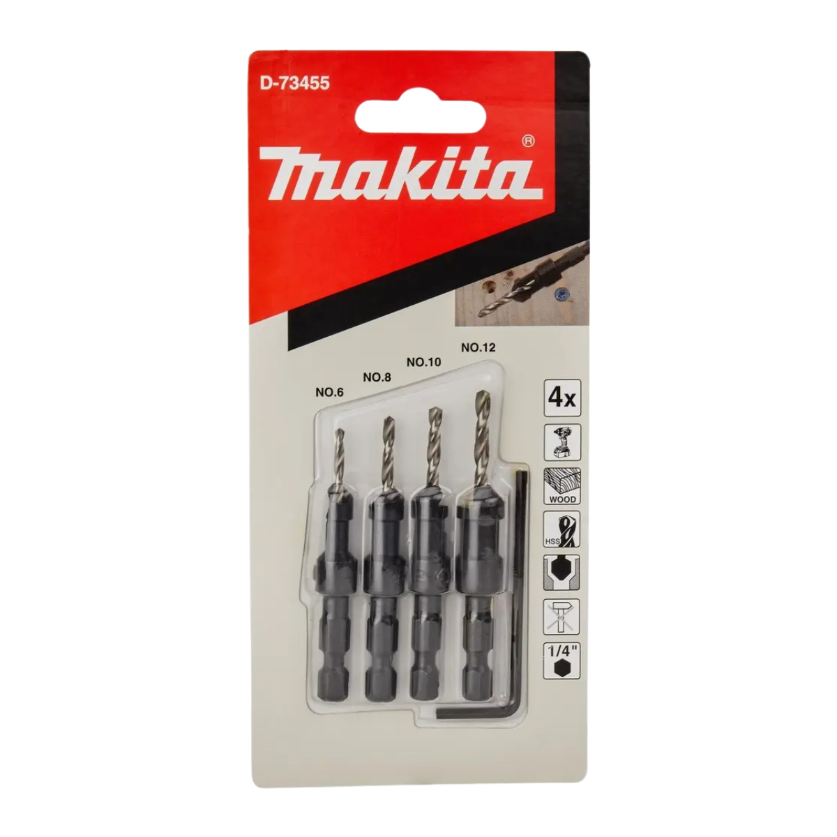 Set Brocas Avellanado 4pzs 6-8-10-12mm Cortas Makita D-73455-2
