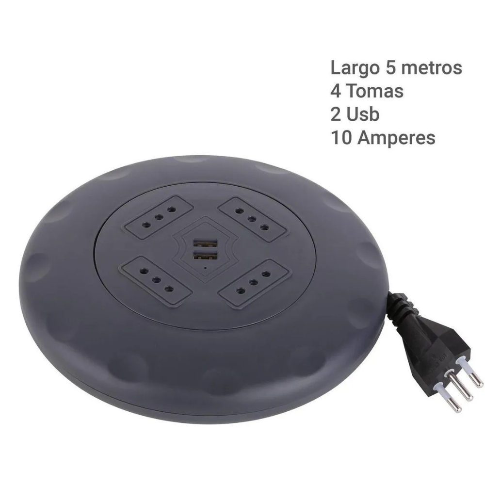 Alargador Retráctil 4 Tomas 5 M + 2 Usb Negro-2
