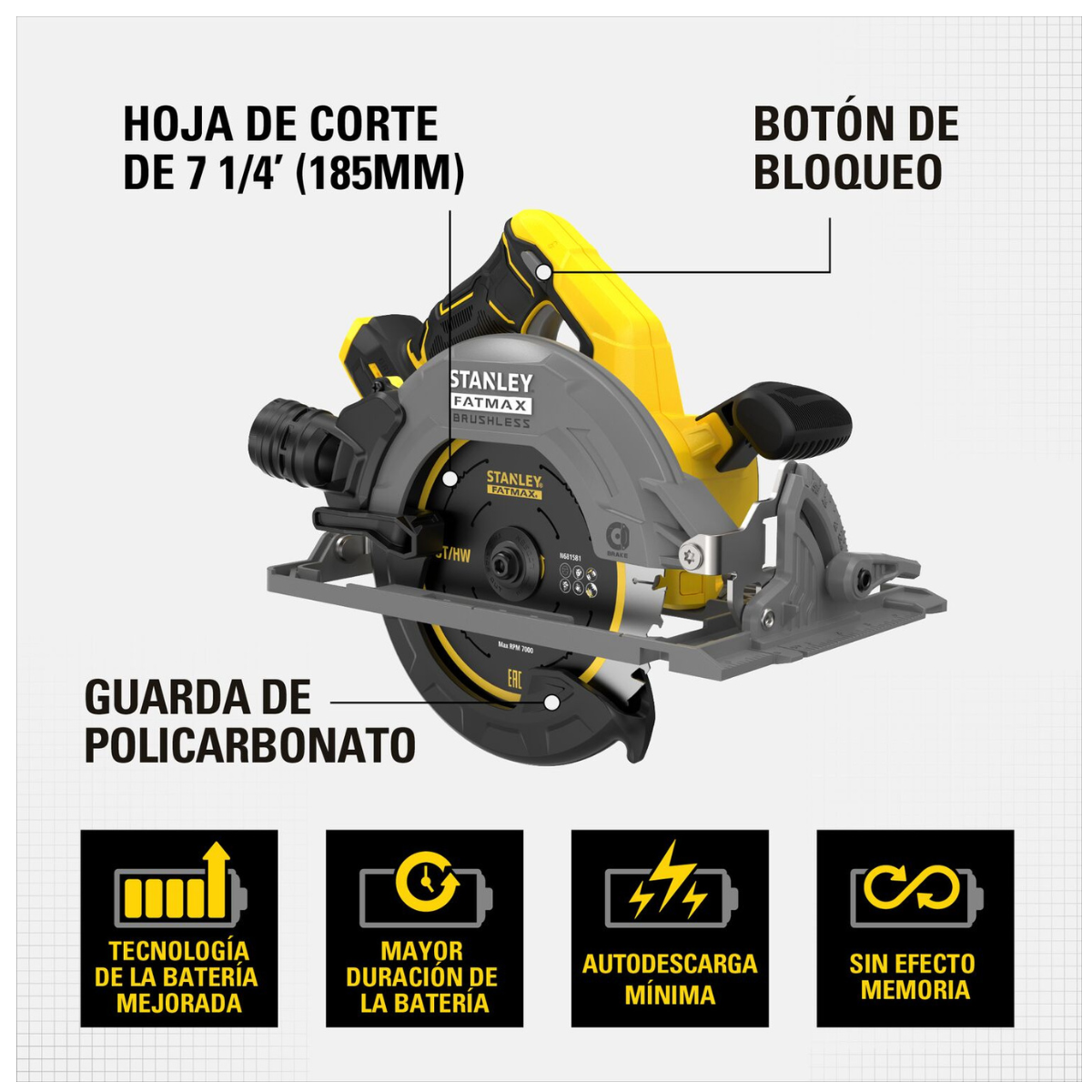 Sierra Circular Inalámbrica Stanley 20V 7-1/4 SBC551B S/Bat.-3