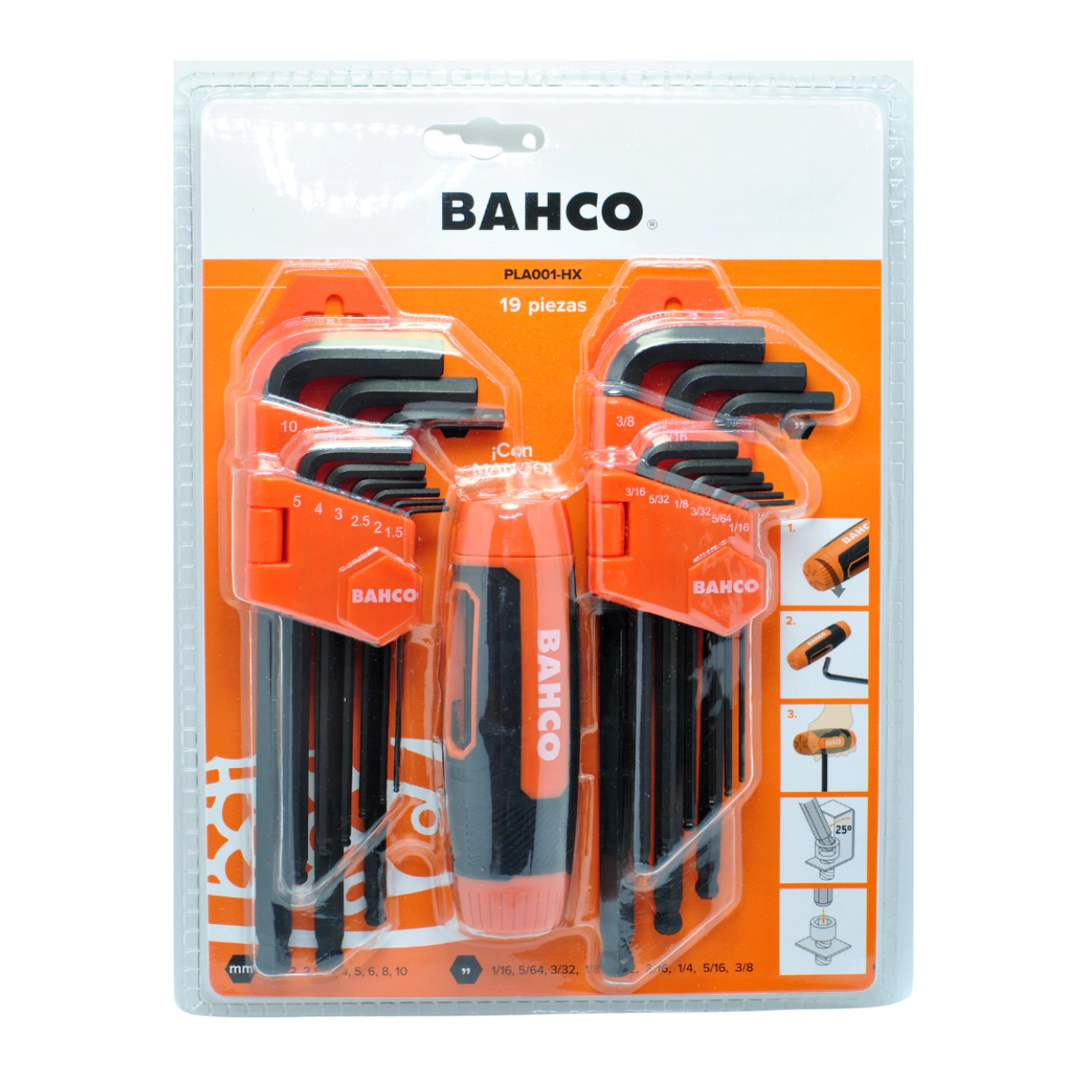 Set de Llaves Allen C/Mango MM y Pulg BAHCO 19Pzas  PLA001HX-2