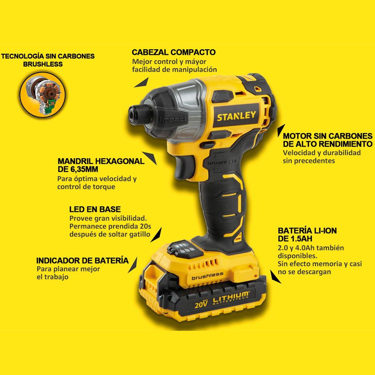 Atornillador Impacto Sin Carbones 20v Stanley Sbi201s2k-b2c-6