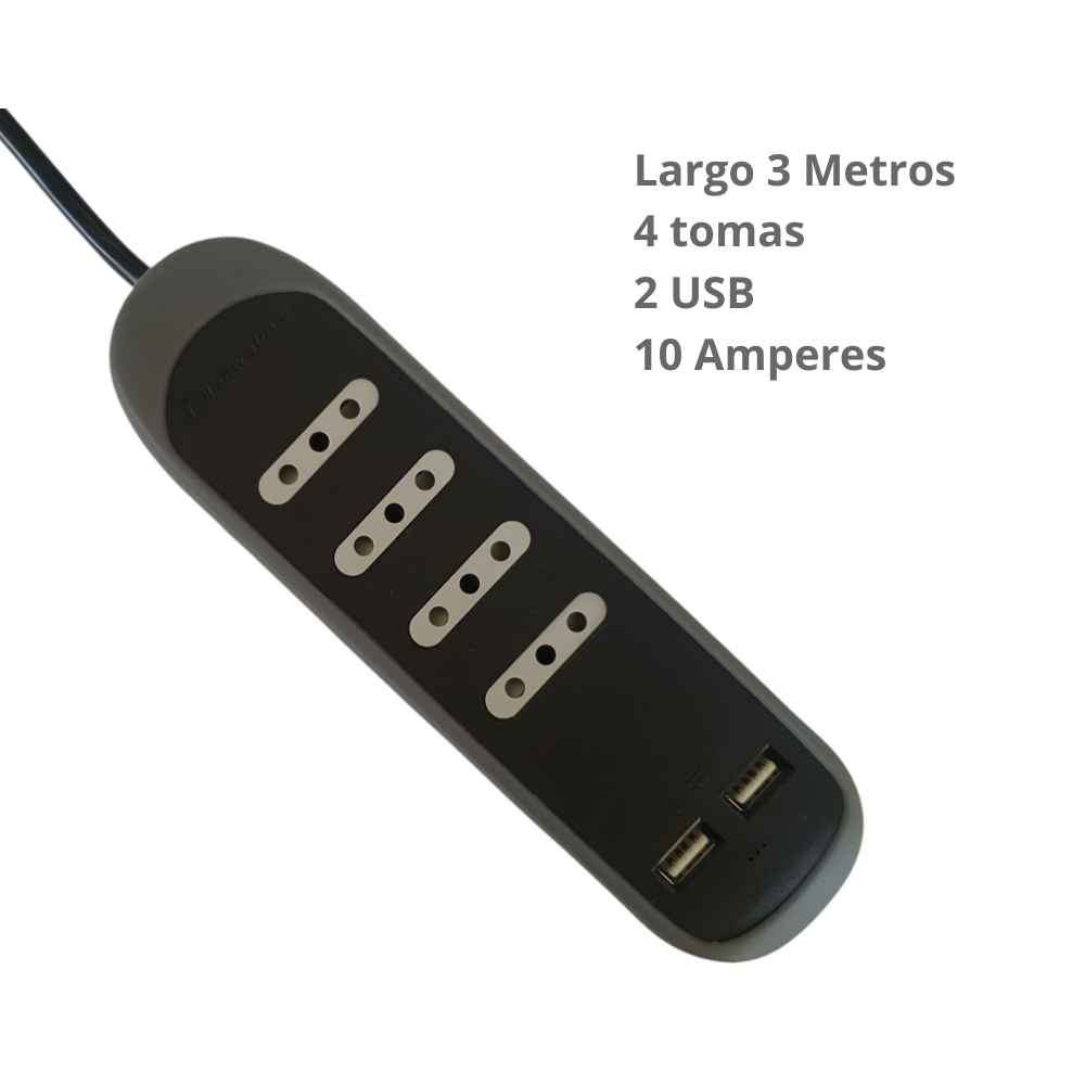 Alargador 2 USB 4 Toma(s) 3 m Negro-3