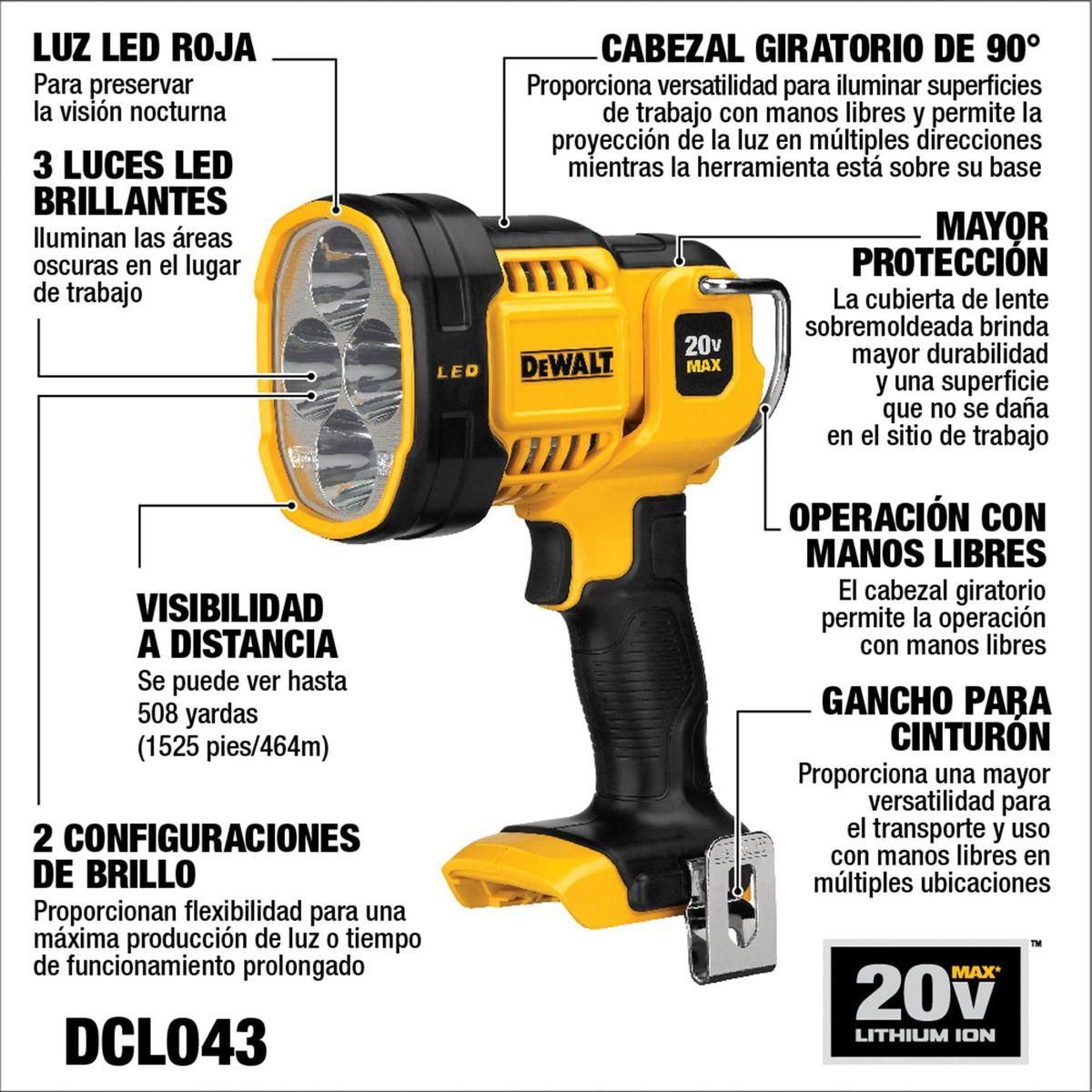 Luz Led Para Trabajo 20v Sin Batería Dewalt Dcl043-9