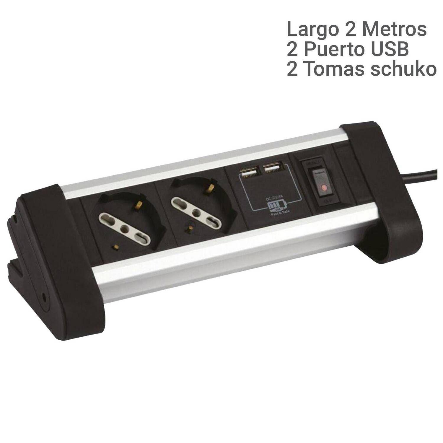 Alargador Zapatilla Para Escritorio 2 Tomas + 2 Puertos Usb-3