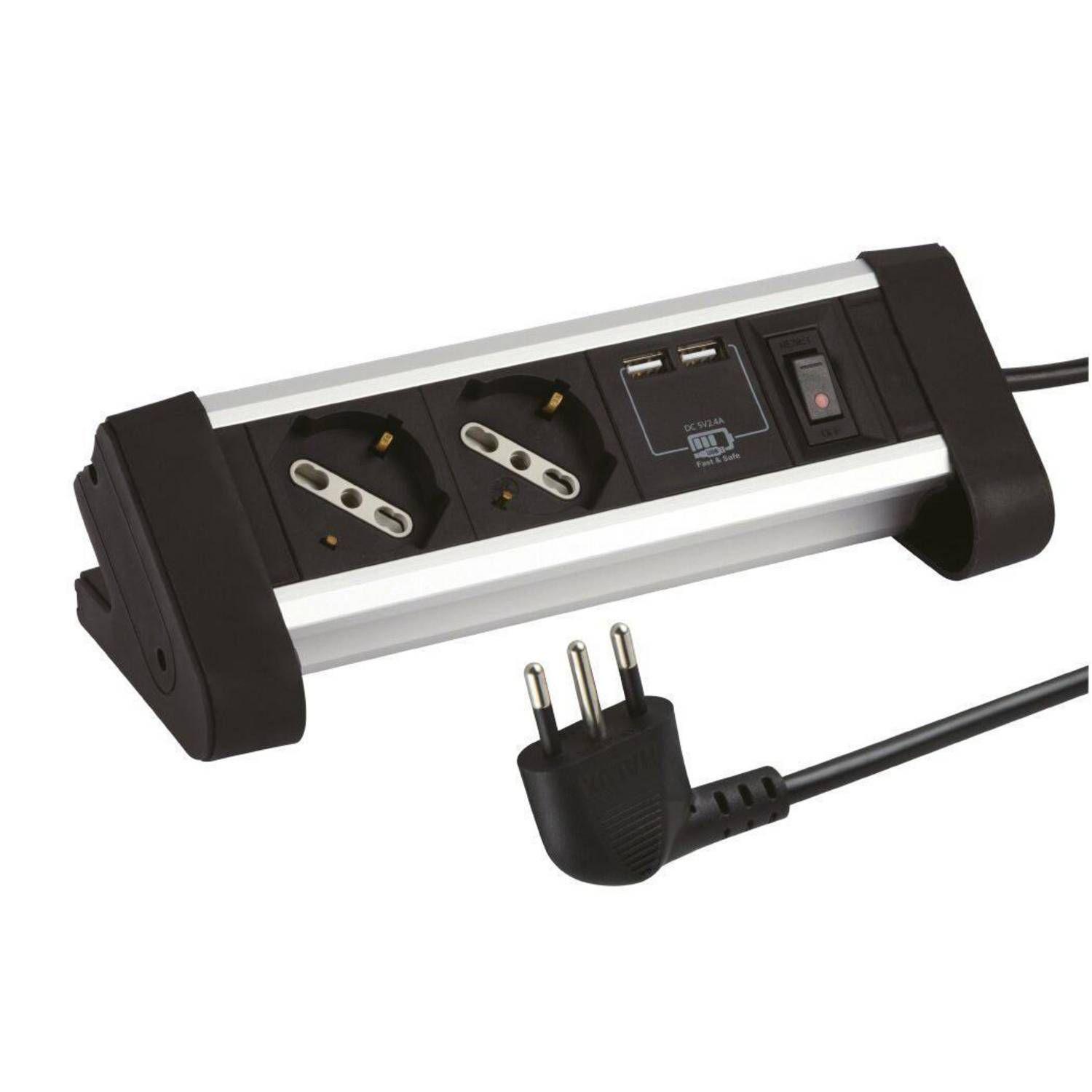 Alargador Zapatilla Para Escritorio 2 Tomas + 2 Puertos Usb-5