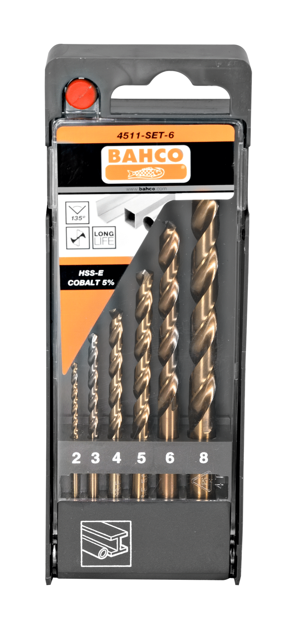 JUEGO DE BROCAS BAHCO HSS-CO 2-8 MM 6 PZAS. 4511-SET-6-0