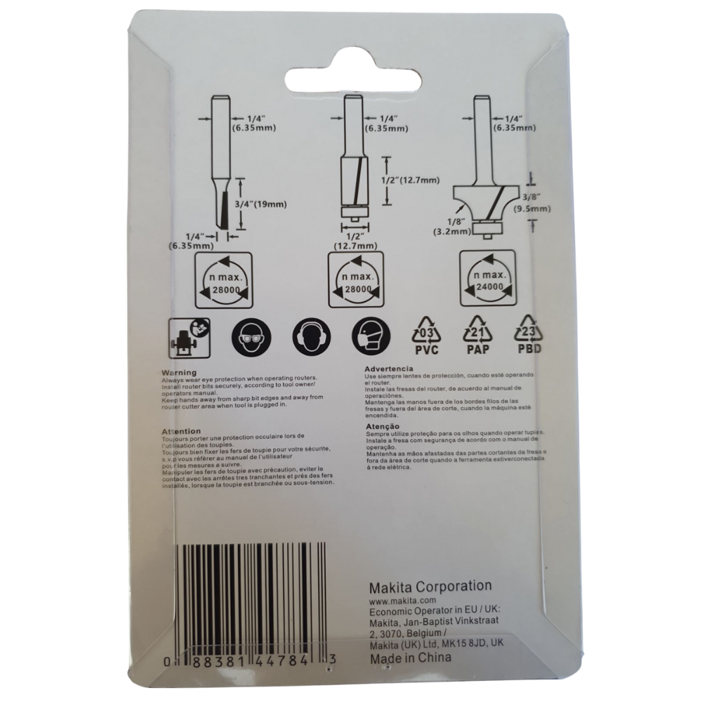 Set De Fresas Para Router 1/4 - 3und Makita D-53344-3