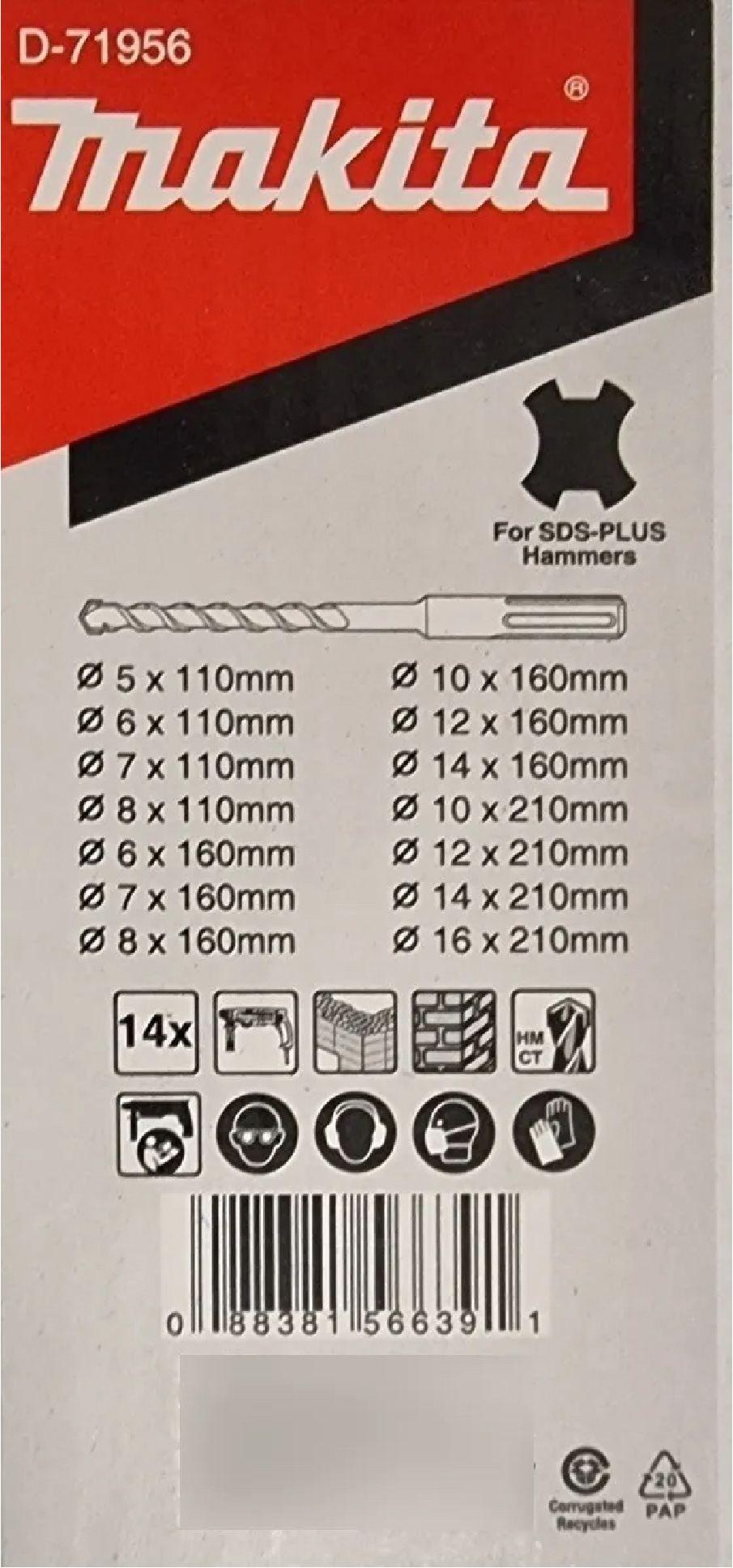 Set Brocas Sds Plus 14 Piezas Makita D-71956-3