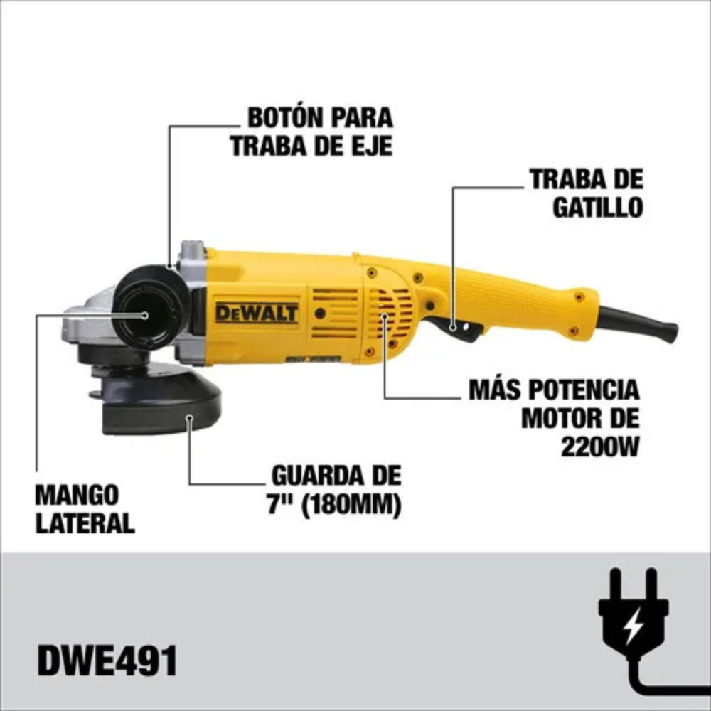 Esmeril Angular Eléctrico 7'180mm 2200w Dewalt DWE491-b2c-4