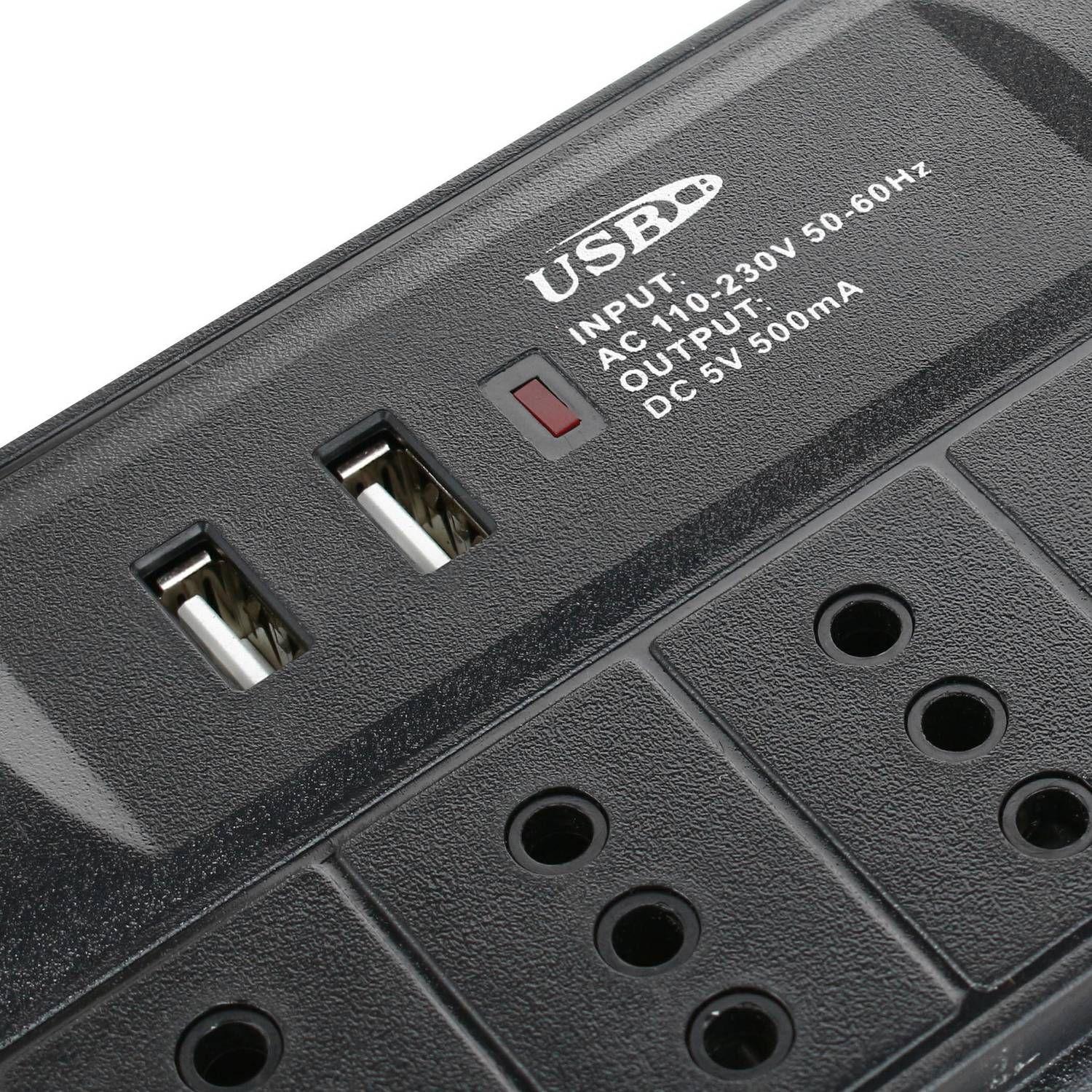 Alargador 6 tomas con 2 puertos USB e interruptor On Off 3 m-2