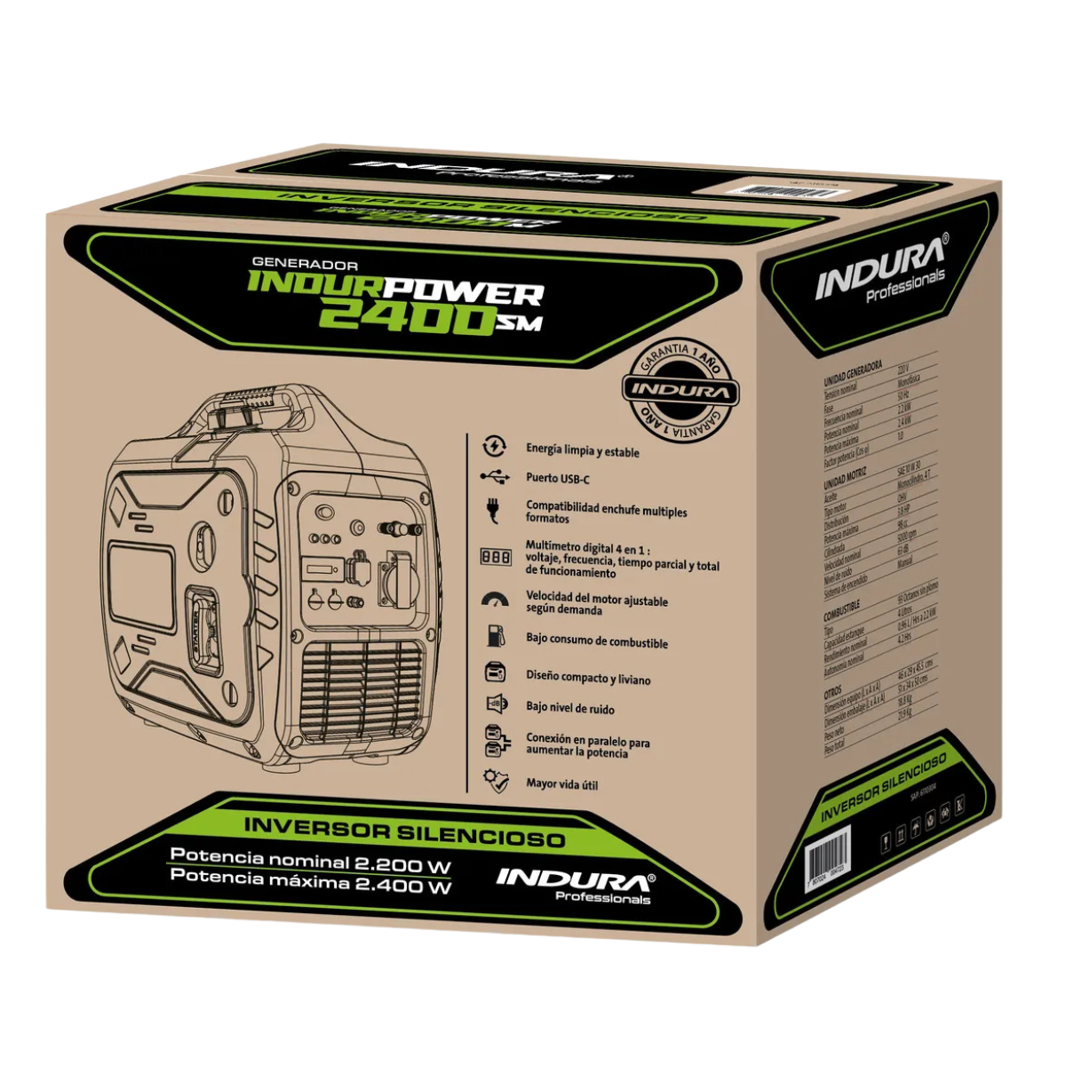 Generador Silencioso 2.4kw Inverter Indura 2400 Sm-5