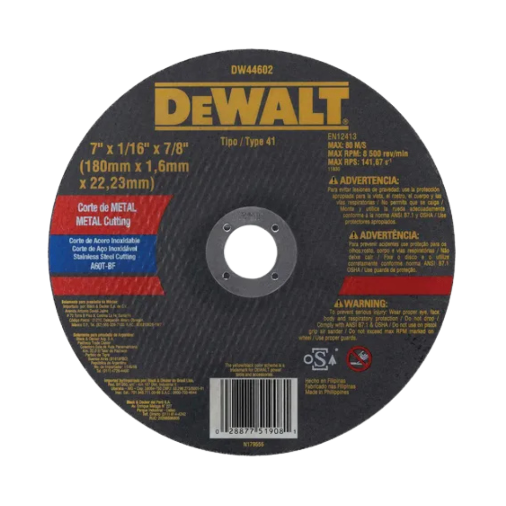 Disco De Corte Para Metal Dewalt 7'' 180mm DW44602-0