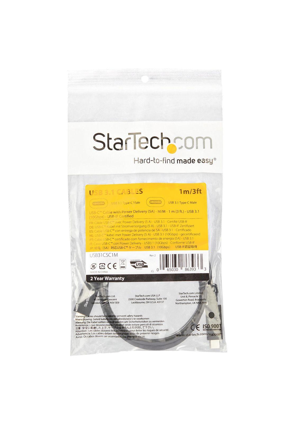Cable USB-C de 1m con Entrega de Potencia 5A 10Gbps StarTech-3