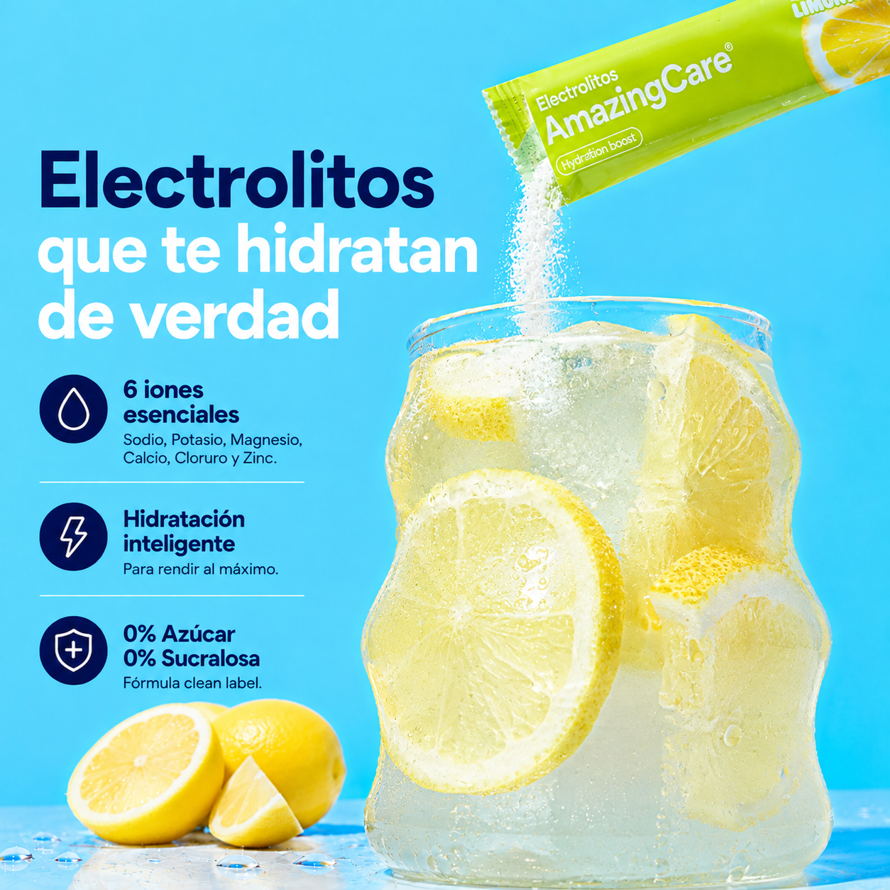 Electrolitos Bebida Hidratante Amazing Care Limon 12 Sticks-1