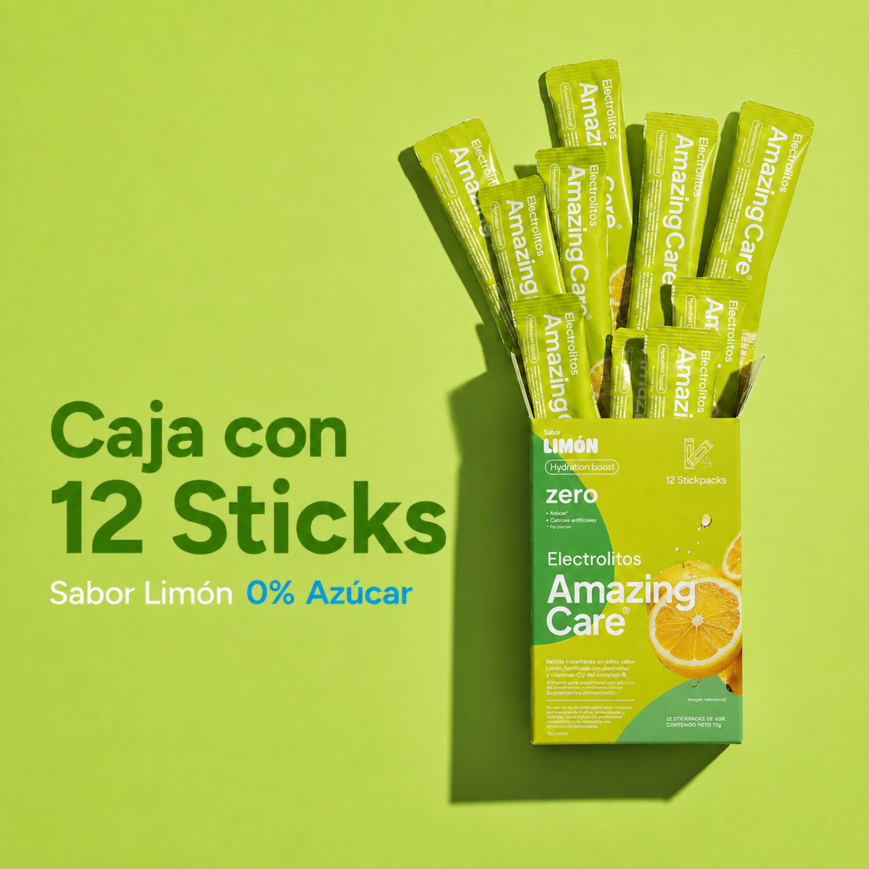 Electrolitos Bebida Hidratante Amazing Care Limon 12 Sticks-3