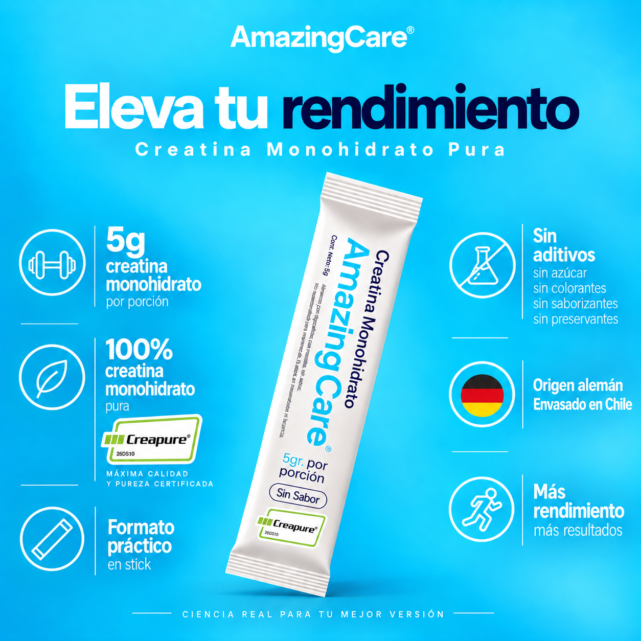 Creatina Creapure Amazing Care 30 Sticks 100 Monohidrato-2