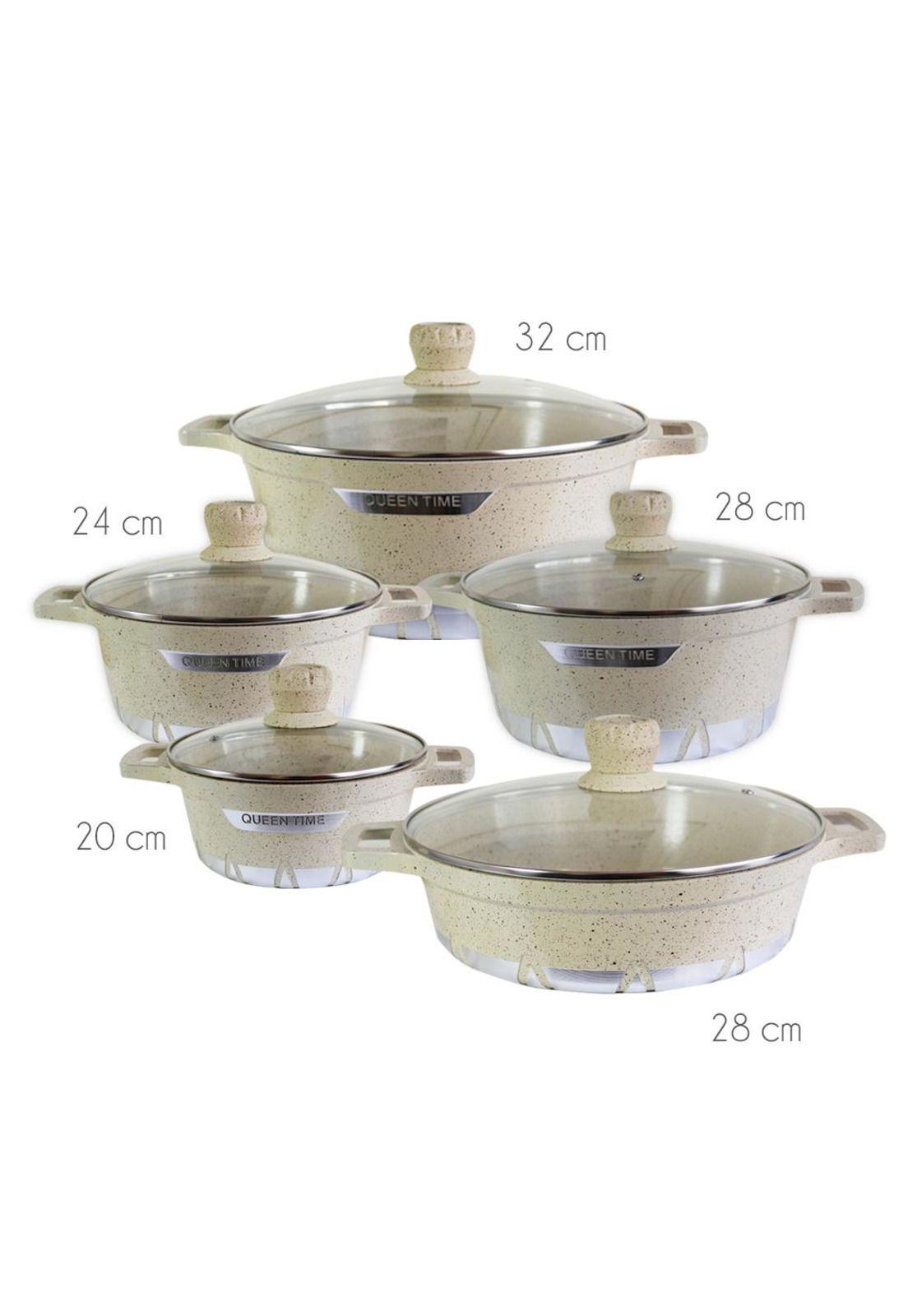Batería de Cocina 10 Piezas Altas Granito Antiadherente Beige-3