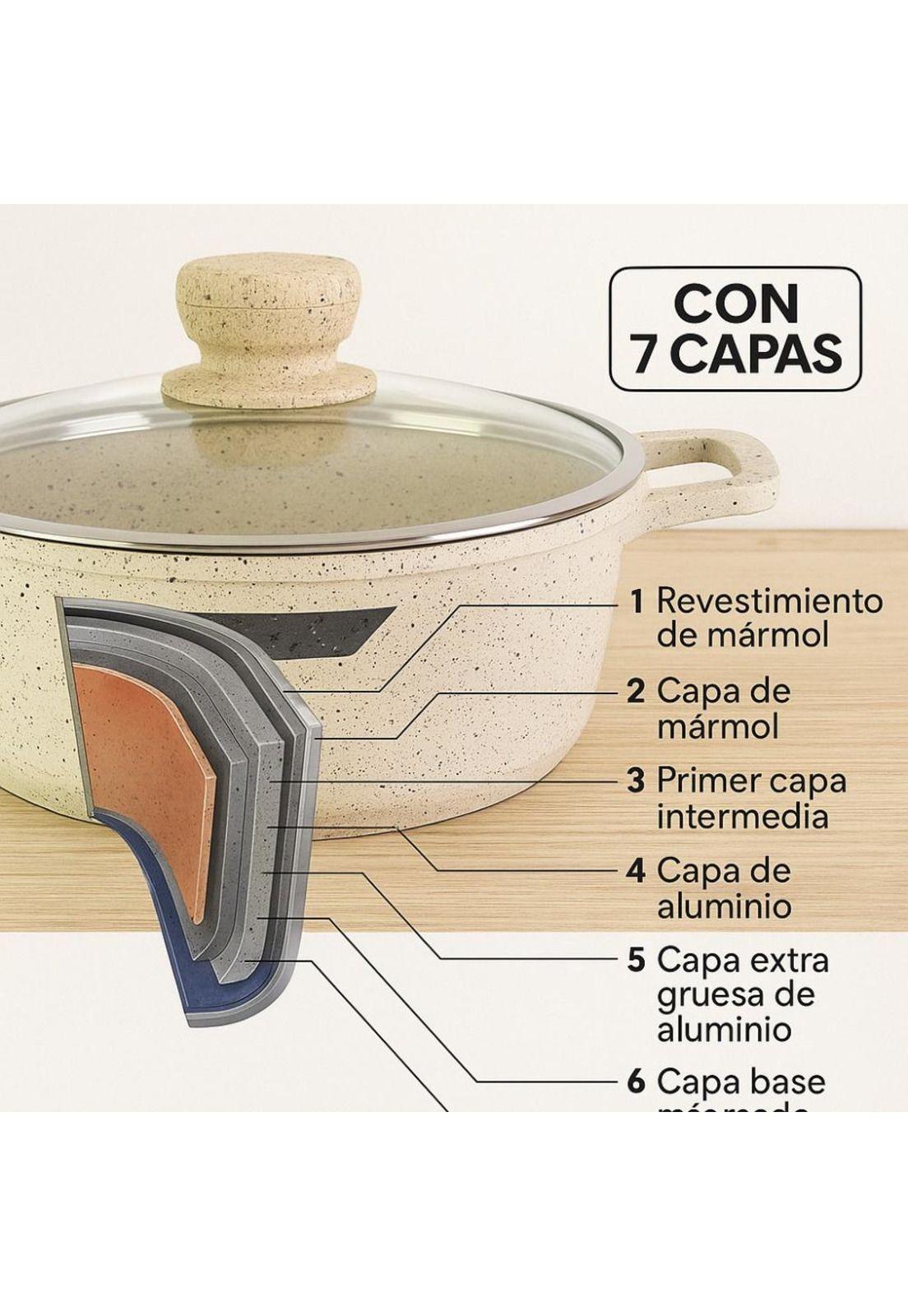 Batería de Cocina 10 Piezas Altas Granito Antiadherente Beige-4