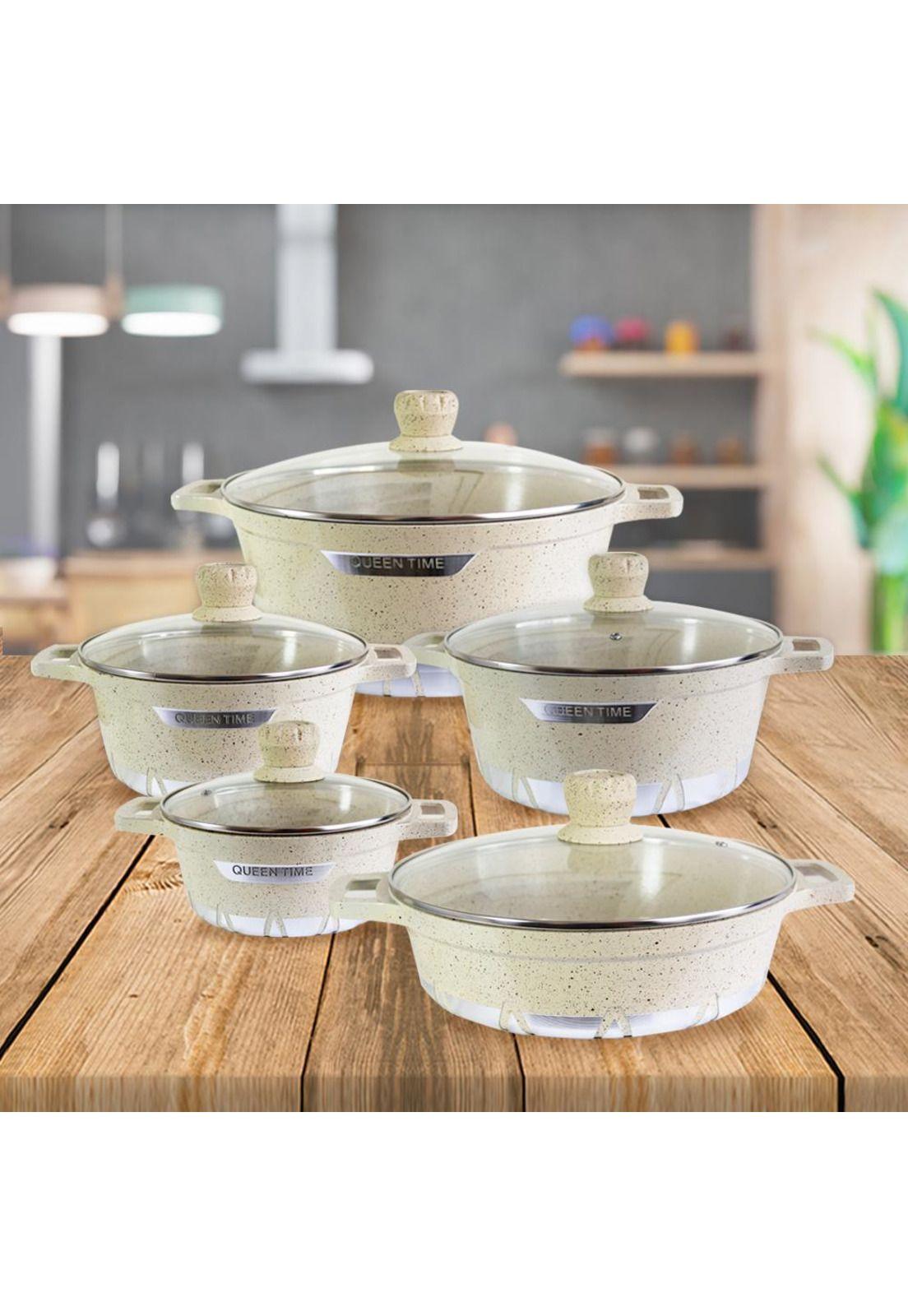 Batería de Cocina 10 Piezas Altas Granito Antiadherente Beige-6