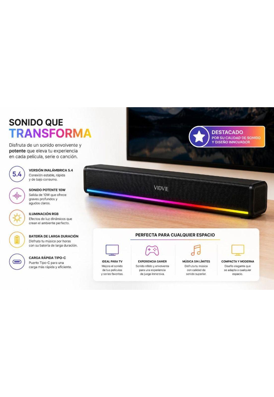 Barra de Sonido Bluetooth RGB Speaker Gamer USB Tipo C 10W-2