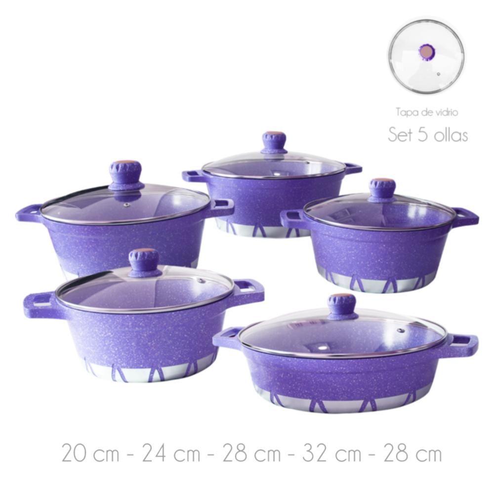 Batería de Cocina 10 Piezas Altas Granito Antiadherente Purpura-1
